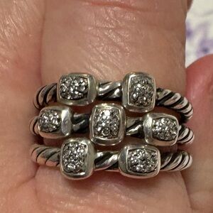 David Yurman sterling silver 3 row diamond confetti ring size 6